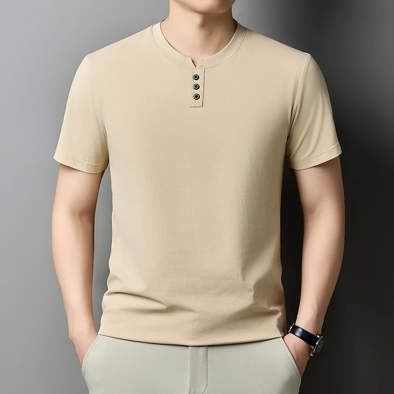 Herren Casual Kurzarm Henley T-Shirt mit V-Ausschnitt und drei Knöpfen, leichte, atmungsaktive T-Shirts für Herren, Alltagsoutfits. – Detail 23