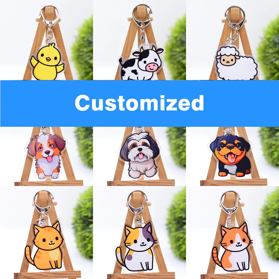 100pcs/Lot Hundreds of Styles Acrylic Keychain Customized Key Chain Anime Keyring Chibi Pendant Accessories