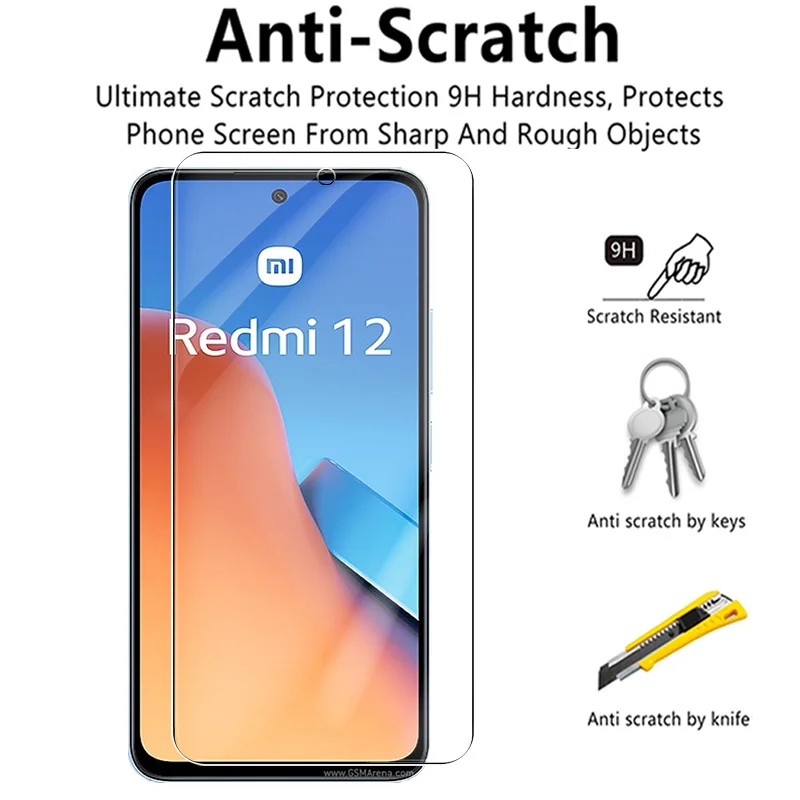 2Pcs Tempered Glass For Xiaomi Redmi 12 Protective Glass Redmi12 Screen Protector Readmi Redme 12 Redmy12 4G Safety Cover Film