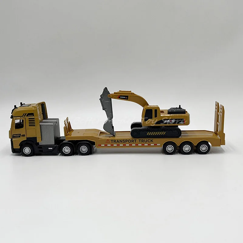 1:50 Diecast Construction Model Toy Tractor and Flatbed Semi-Trailer With Excavator Pull Back With Sound & Light Children Gifts