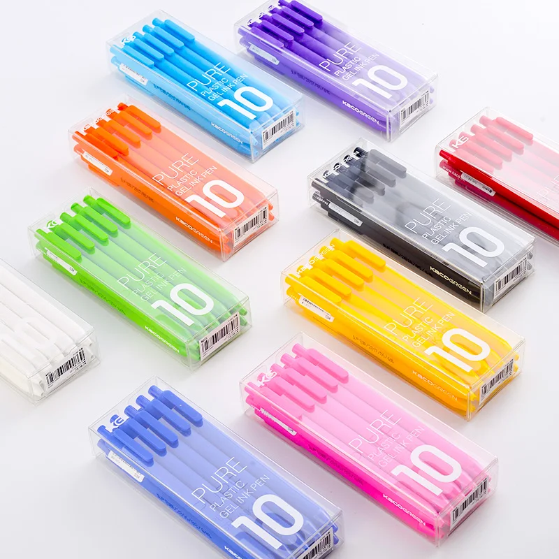 Kawaii kaco เครื่องเขียนปากกาหมึกเจล10สีสีดำ/สี0.5มม. เครื่องเขียนแบบพับเก็บได้เขียนได้อย่างราบรื่นสำหรับวารสาร