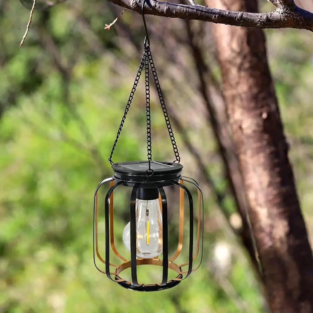1/2pcs Outdoor Solar Hanging Lamp: Metal, Hook, Bright Warm Light for Yard/Garden/Patio/Porch