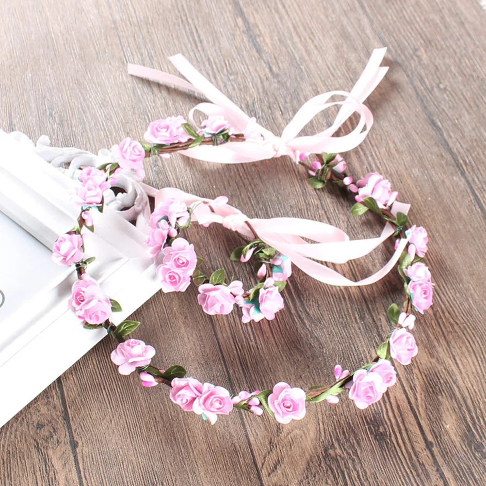 

Flower Headdress Pink Artificial Hairband Wristband Lightweight Party Hair Hoop Performance Beach Holiday Flower Wristband