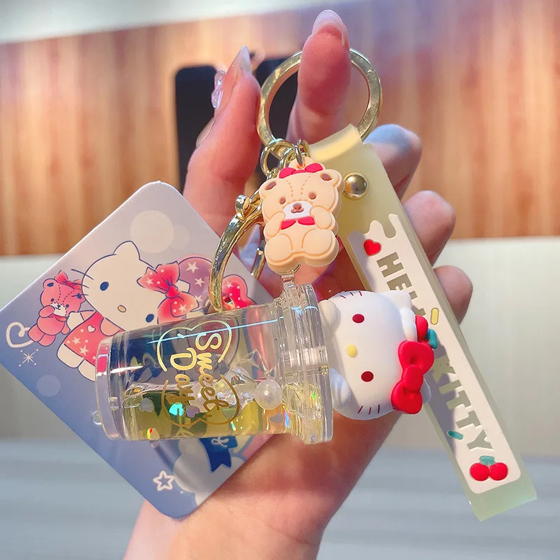 Sanrio Kuromi Melody Quicksand Keychain Cute Milk Tea Cup Shaker Key Ring Kawaii Bag Pendant Accessories for Car Keys Backpack view 4