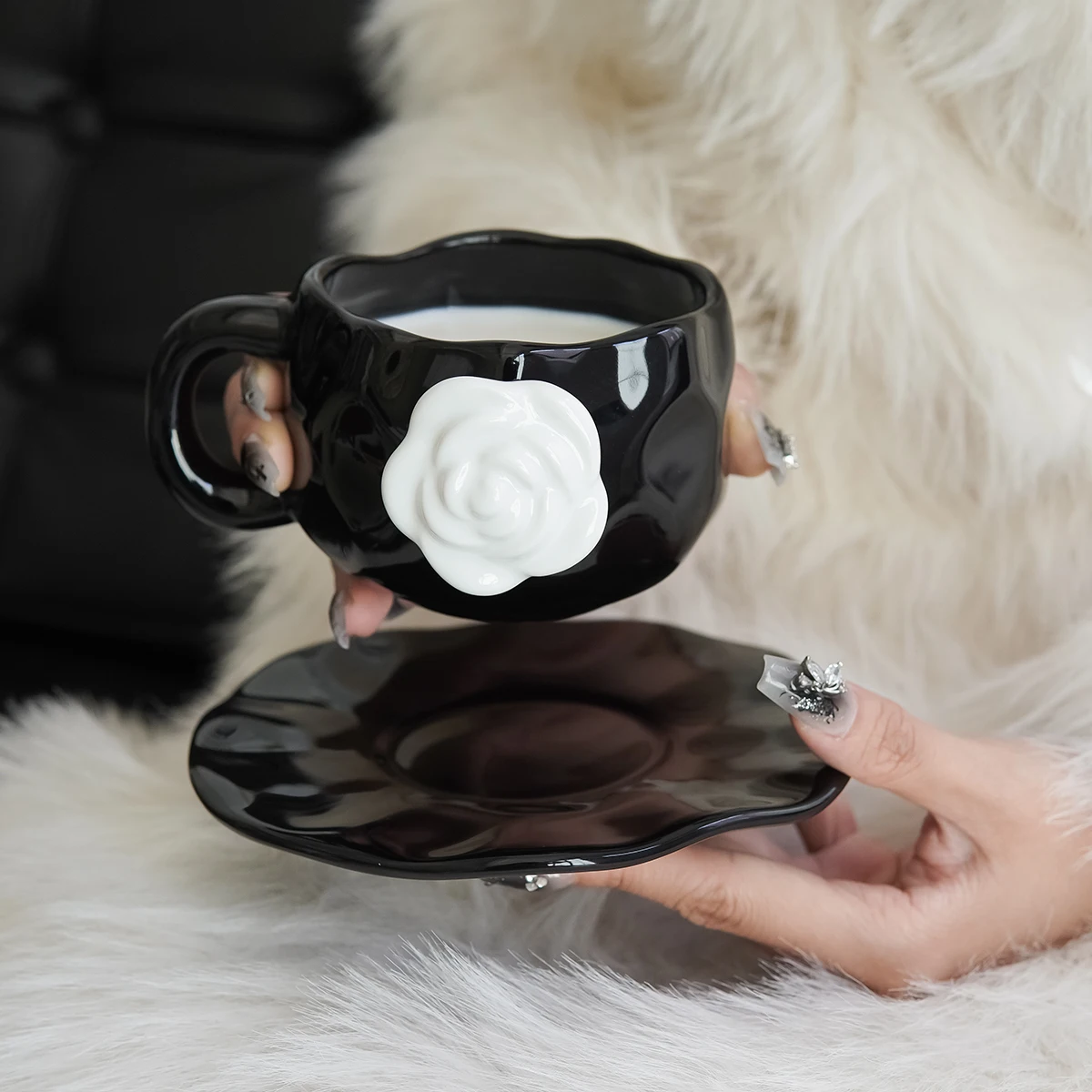 1Pc350Ml Wysokiej klasy kubek z kamelii Wykwintny niszowy kubek ceramiczny Popołudniowa herbata Kamelia Kubek ceramiczny Kubek do kawy Prezent Souveni — zdjęcie 5