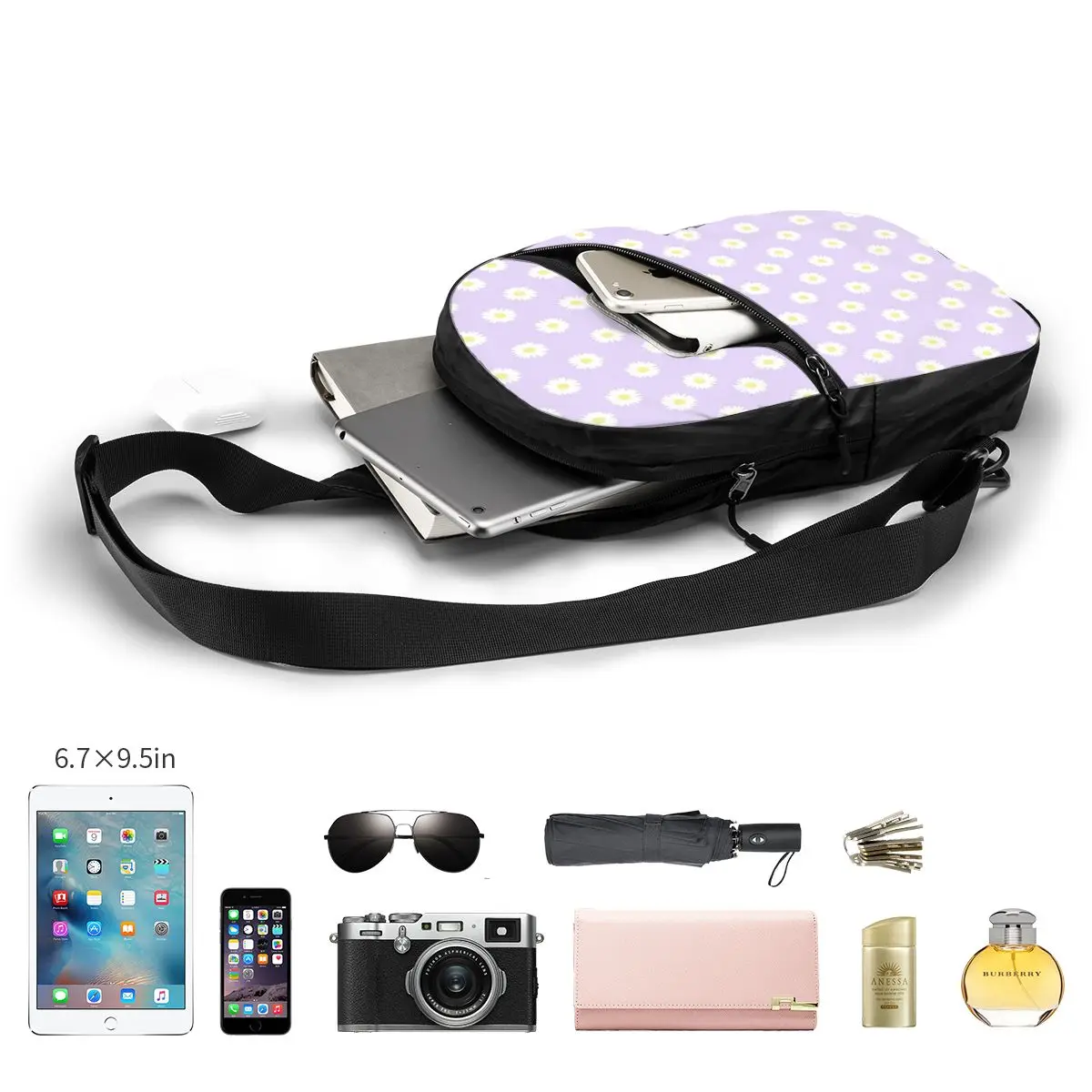 Daisy Purple Pastel Chest Bag Men Sling Crossbody Backpack Chest Bag Travel Hiking Daypack Shoulder Bag