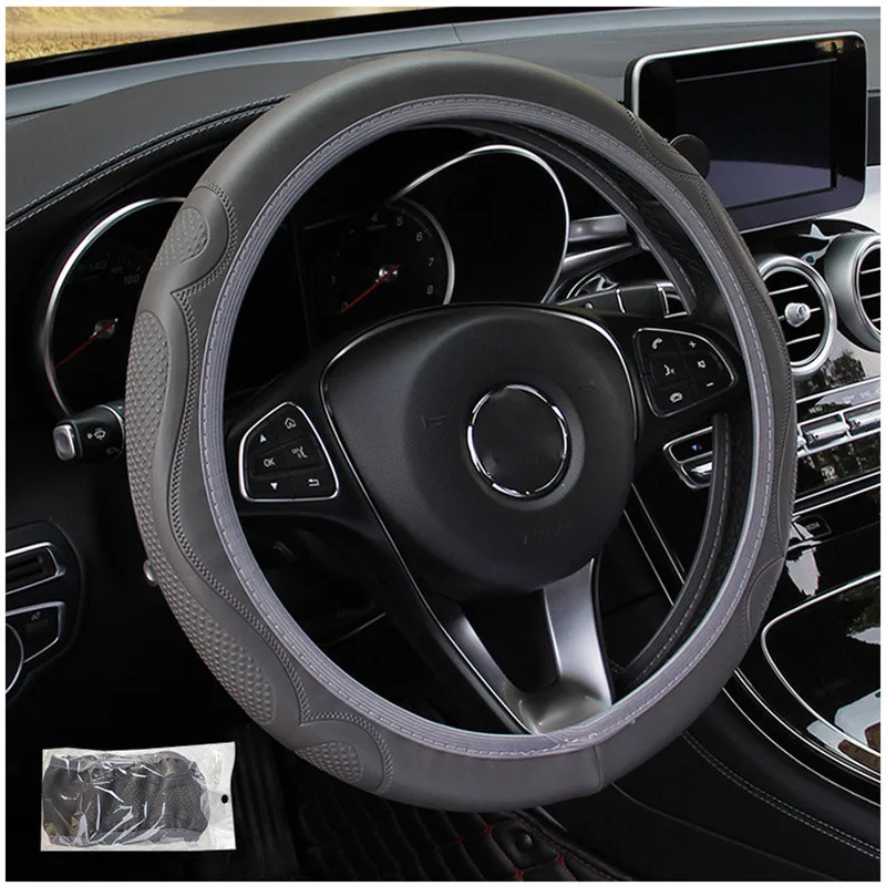 37-39cm Car Steering Wheel Cover Skidproof Auto Steering- Wheel Cover Anti-Slip Embossing Leather Car-styling Car Accessories