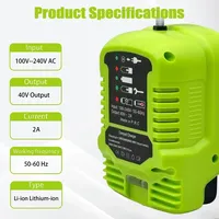 Power Tools Accessories for Greenworks 40V Lithium Battery Compact Mini Fast Charger 29482 29462 29472 20202 27062 AC100-240V 2A