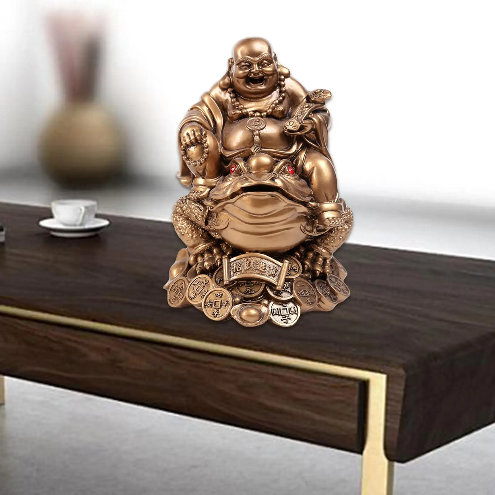 Laughing Buddha Sit On Money Frog Statue for Tabletop Decoration Office Gift view 3