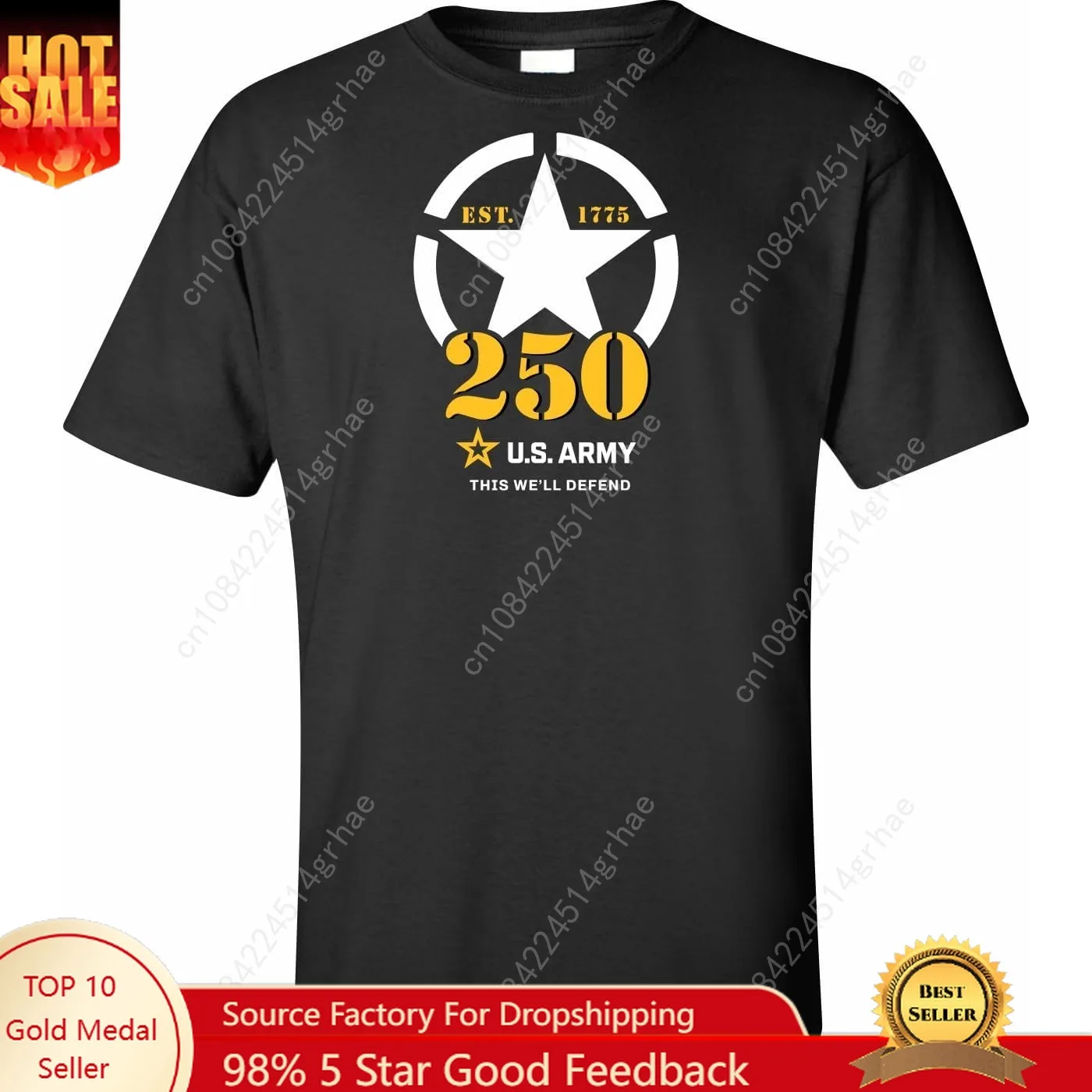 

MilitaryBest U.S. Army 250th Anniversary Full Front Printed T-Shirt