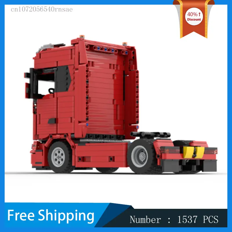 Building Blocks MOC Red Truck Trailer Vehicle Transport Car Technology Bricks Assemble Toy Birthday Present Children Gift