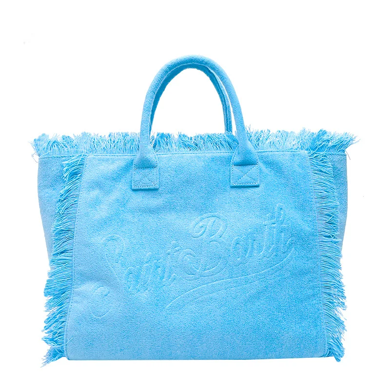 

SAINT BARTH autumn and winter new towel bag women's large capacity casual blue plush bag tassel handbag mommy bag