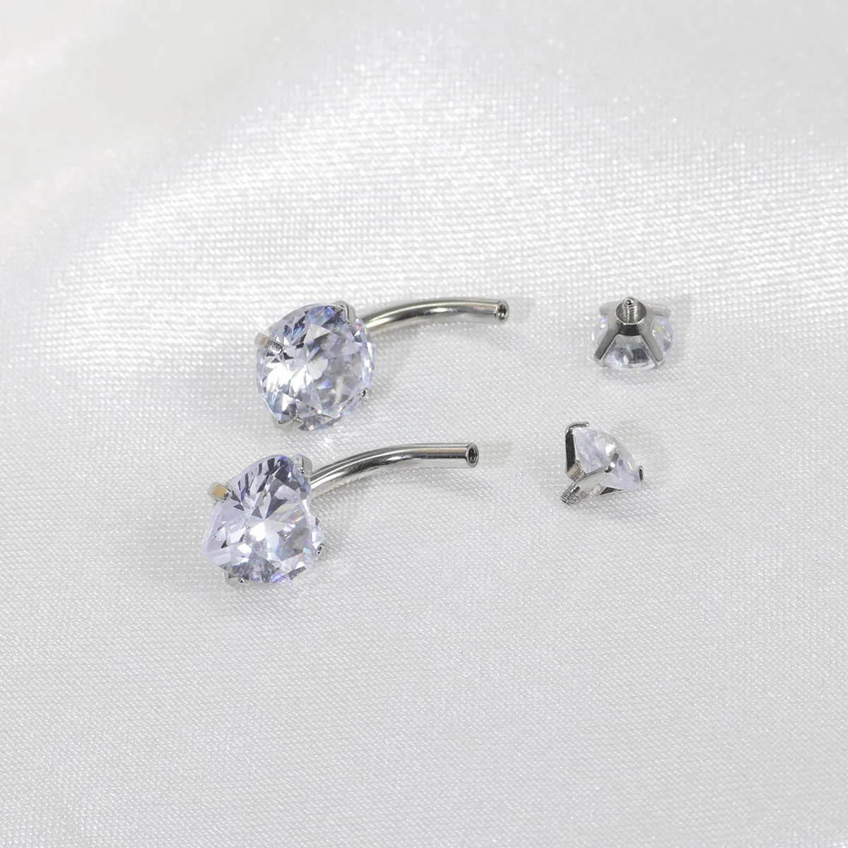 Love Belly Button Rings Double Round Heart Zircon 14G 316L Stainless Steel Navel Ring CZ Belly Rings Piercing Jewelry