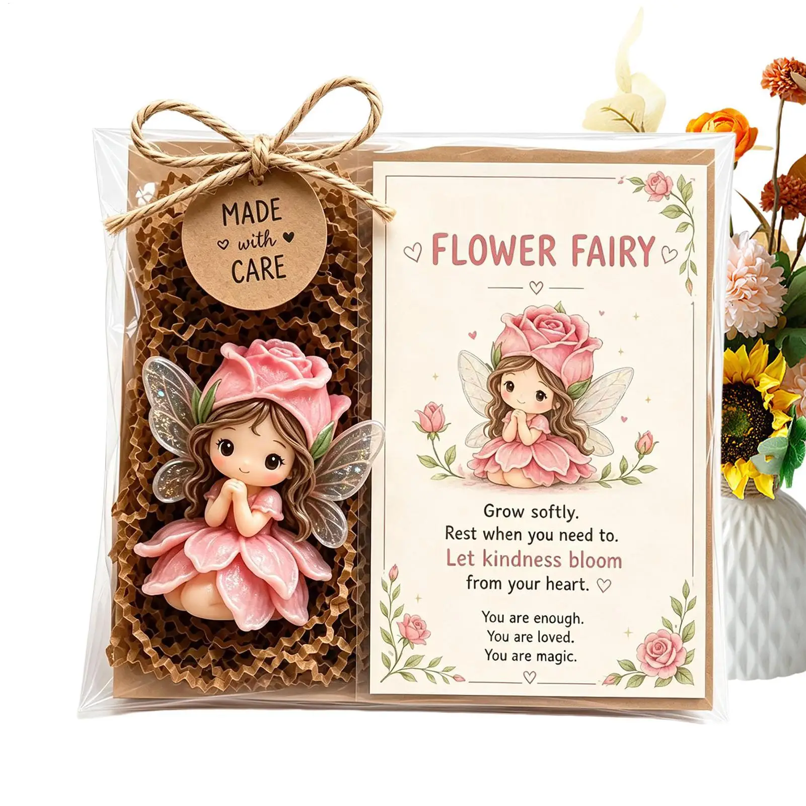 Little Fairy Figurines Pocket Flower Fairy With Encouragement Card Cute Figures For Women Men Friends Coworkers Couples Birthday