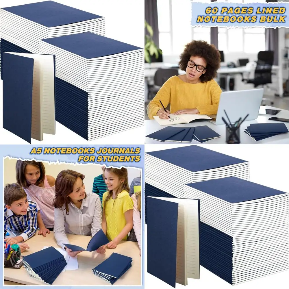 

Блокноты А6 в линейку, 150 штук, 5,82x4,13 дюйма, 48 страниц, синяя обложка, идеально подходят для детей и путешествий
