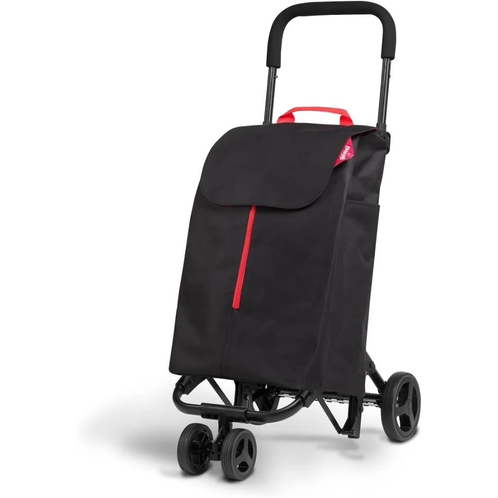 

Shopping Trolley New Twin 4 Wheels, Polyester Bag with Drawstring Closure, 4 Wheels Allow Easy Transport, Black