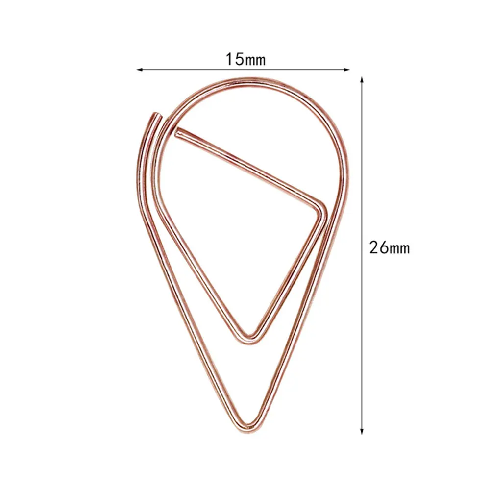 

100Pcs Metal Paper Clips Water Drop Shape Small Size Gold Silver Black Creative Bookmark Clips Office School Home Use