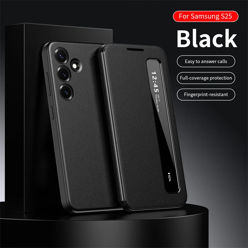 

Чехол для телефона Smart Window Up Sleep для Samsung Galaxy S23 S24 S25 S26 Ultra Plus S25 FE, защитный чехол для телефона из закаленного стекла