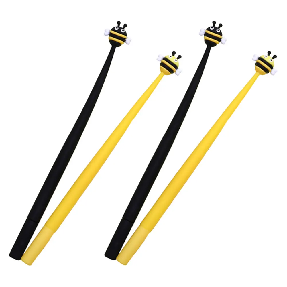 

4pcs Gel Pens Bee Shape Design Silicone Writing Pens Water Resistant Pigment Ink Smooth Office Supplies Study