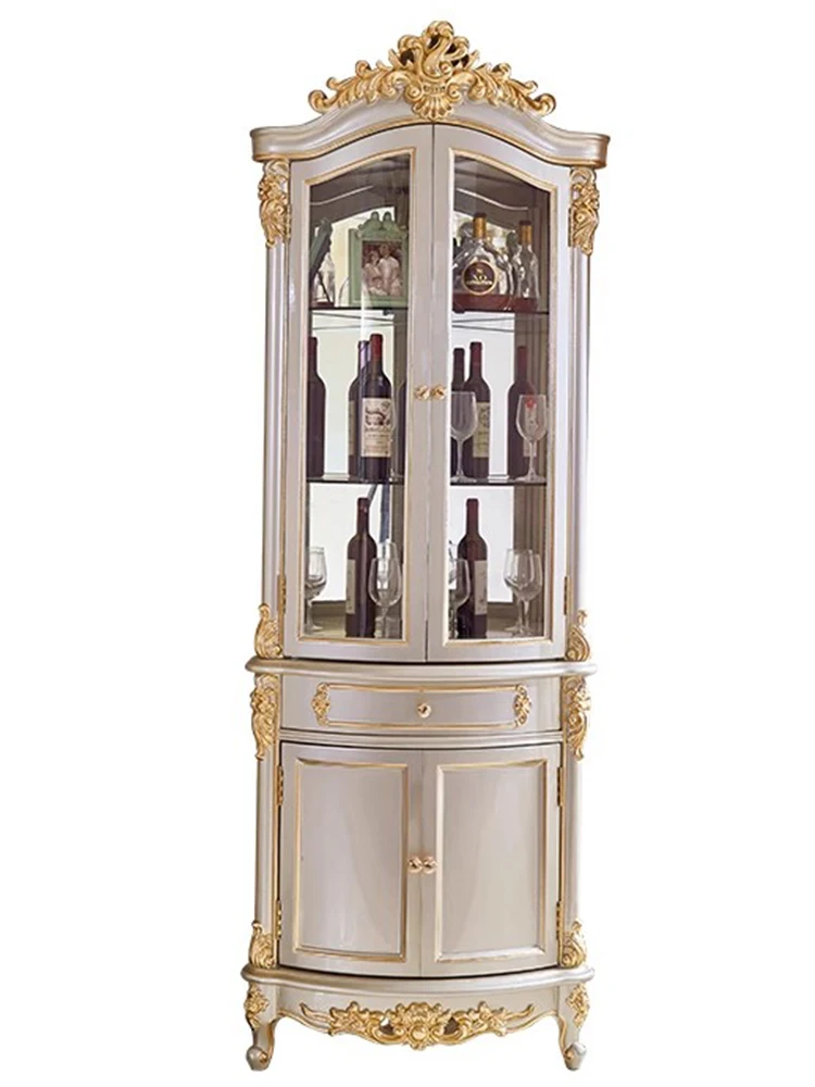 

#European Style Triangle Wine Cabinet Glass Wall Display Double Door Bamboo Carved High-end Villa Living Room Dining Room Rack