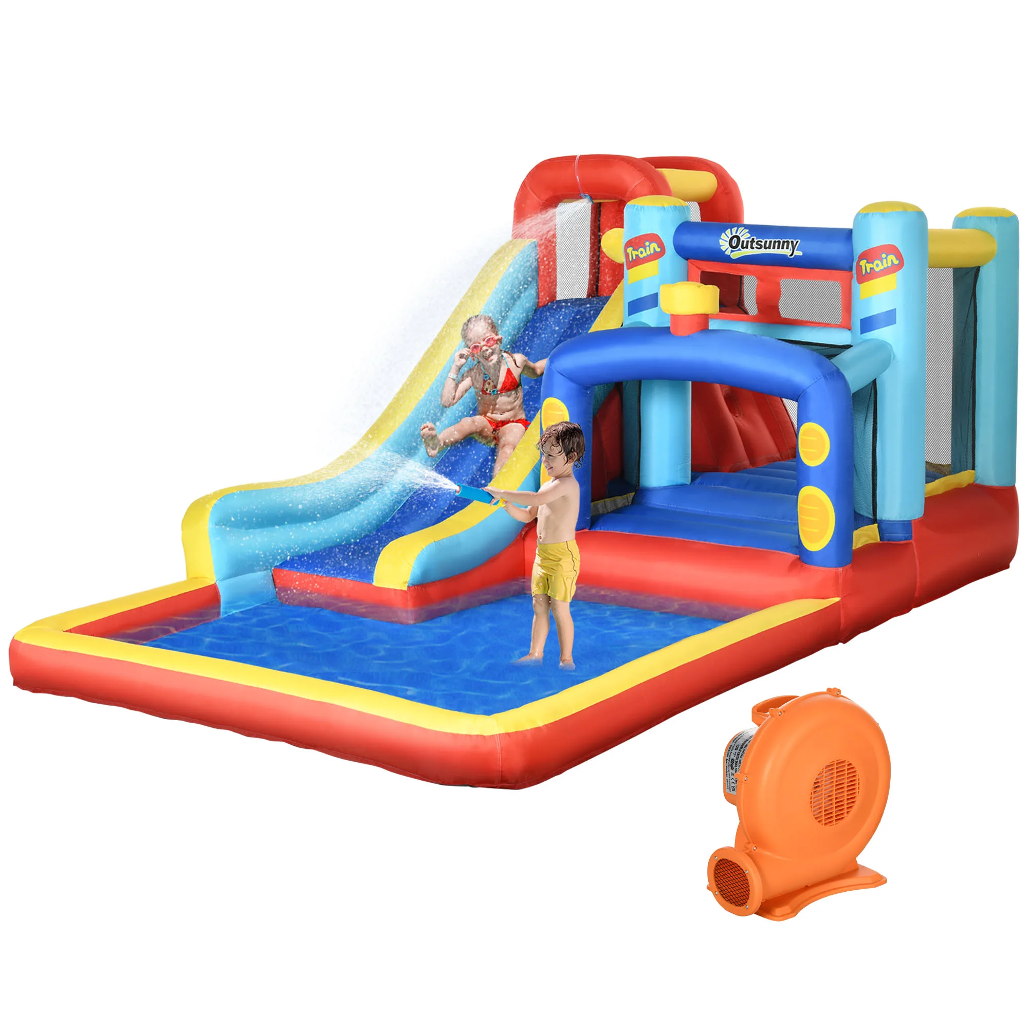 Outsunny 4 in 1 Kids Bouncy Castle W/ Slide Pool Trampoline Climbing Wall Blower