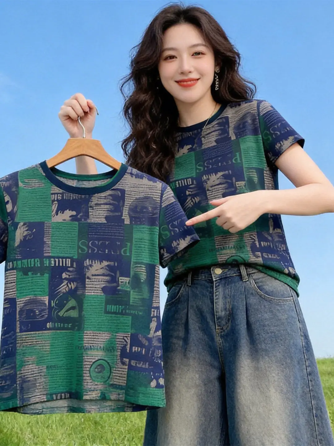 

Женская футболка с коротким рукавом и принтом в стиле ретро, свободного кроя, красивого дизайна, в корейском стиле, летняя модная одежда из полиэфирного волокна