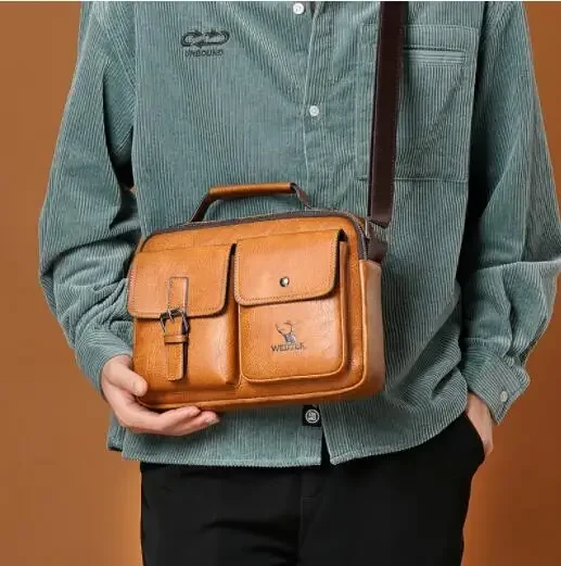 

Large-capacity Shoulder Bag Leather Men's Messenger Bag Business Commuter Handbag Waterproof Wear-resistant Can Be Stored 가방 sac