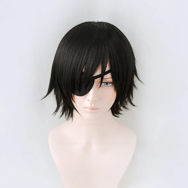 Himeno Chainsaw Man Cosplay Peruca, Cabelo Sintético Preto, Curto Fofo, Resistente ao Calor, Anime Perucas, Resistente ao Calor, Alta Qualidade