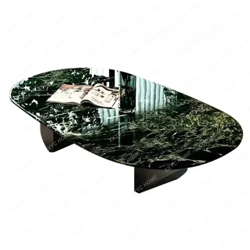 Natural large flower green marble coffee table  minimalist light luxury living room suspended luxury stone coffee tabl