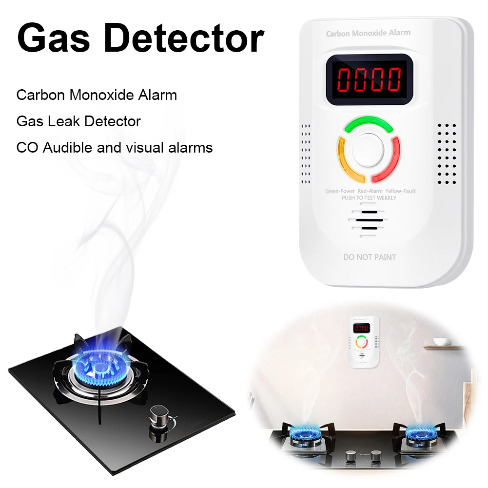 Plug-in Carbon Monoxide CO Detector Sound Light Warning Combustible Gas Leak Detector Monitor CO Alarm for Home/Workplace/Travel