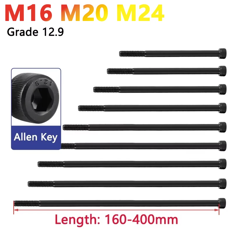 M16 M20 M24 Grade 12.9 Hexagon Hex Socket Head Cap Allen Bolt Screw Ultra Long 160 170 180 190-400mm Half Thread Carbon Steel