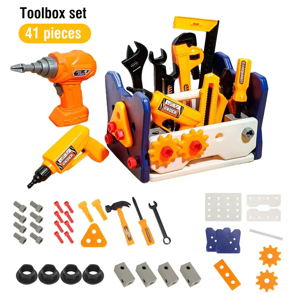 Pretend Play Repair Tools Kit Children's Tool Box with Electric Drill Saw Screwdriver Wrench Hammer Disassemble Educational Toys