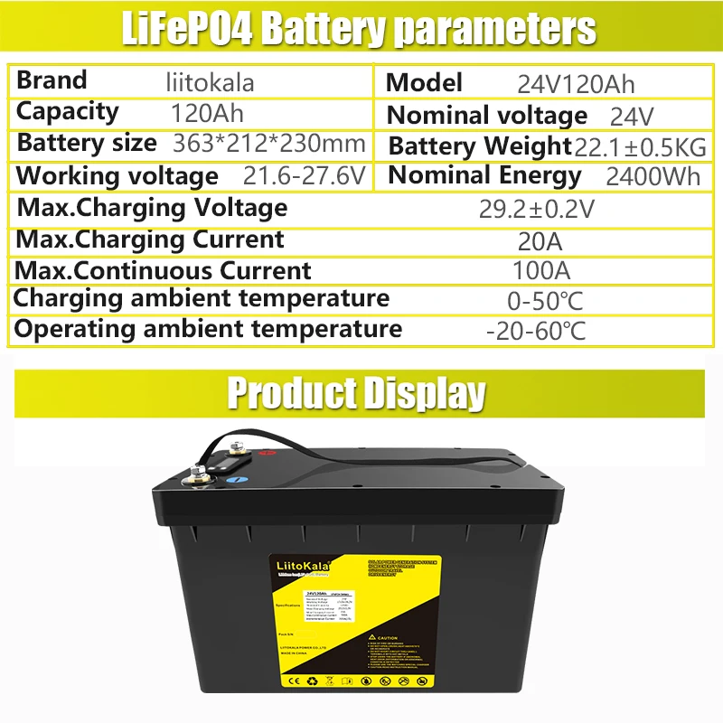 LiitoKala 24V120Ah/12V240Ah LiFePO4 Battery Solar Golf Car for Forklift waterproof battery pack for inverter,solar system