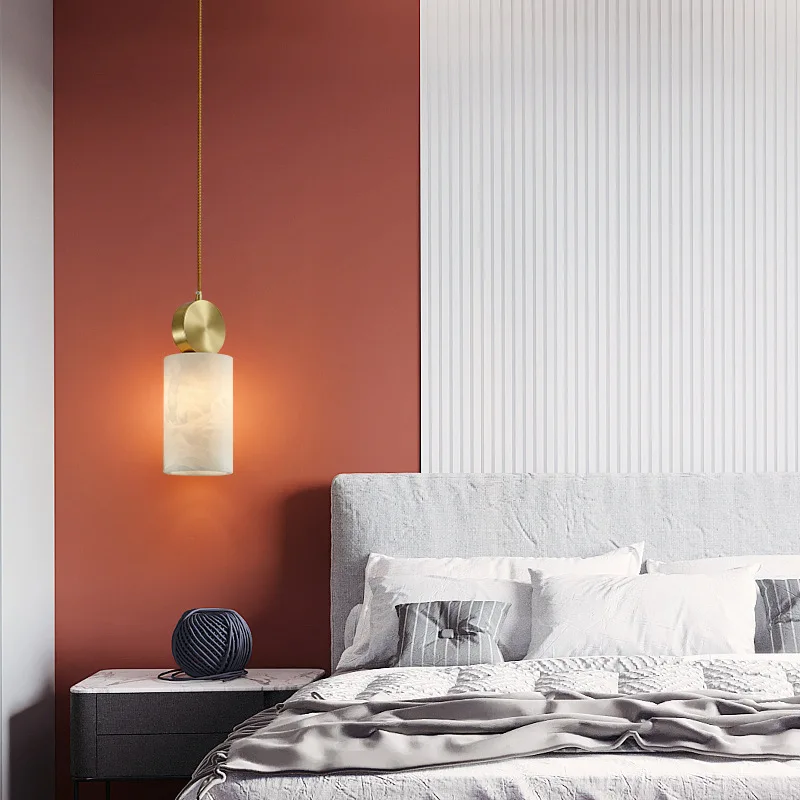 Nordic Marble Chandelier Single Head Bedroom Bedside Copper Light Luxury Hanging Lamp for Restaurant Bar Creative Lighting