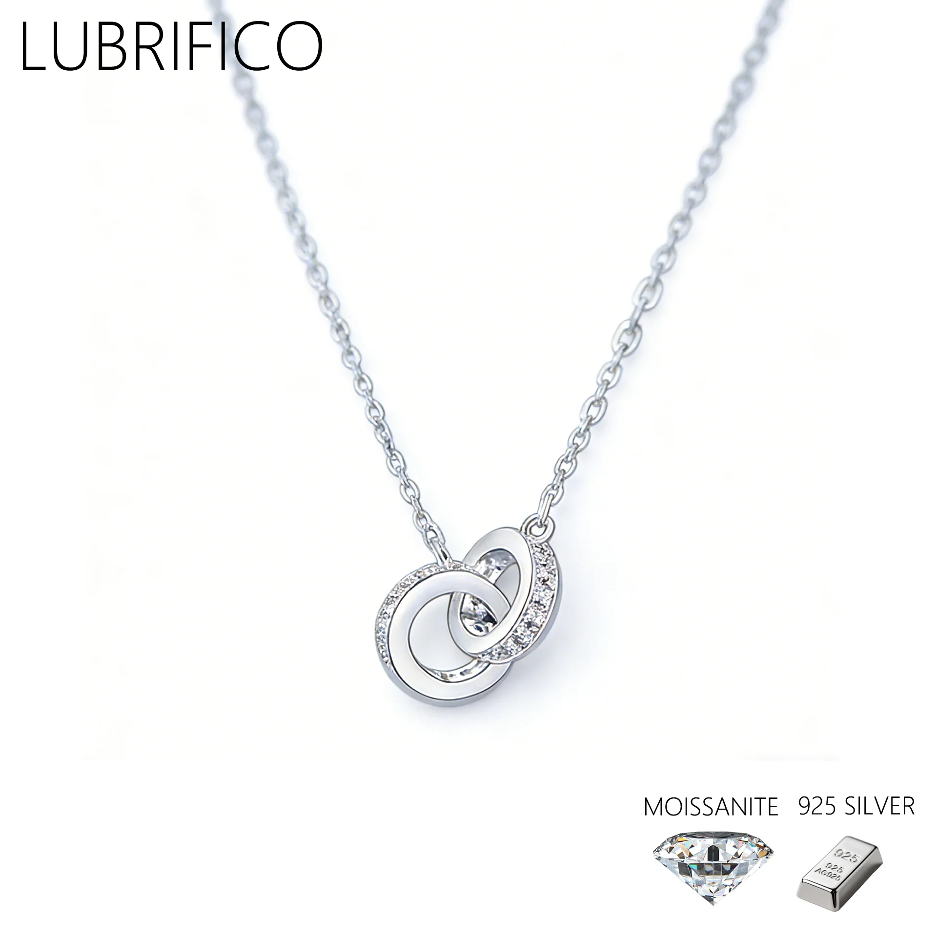 

D Color Moissanite Double-ring shape Necklace 925 Sterling Silver Lad Diamond Pendant For Women Fine Jewelry Wedding party