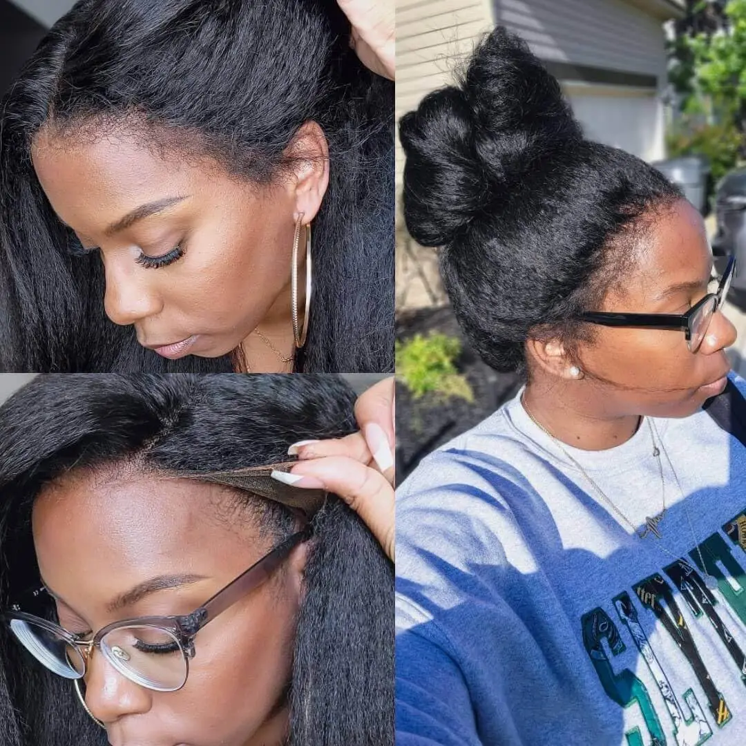 

360 Lace Front Wigs Human Hair Pre Plucked Bleached Knots 4C Curly Edges Hairline 180% Density Kinky Straight Human Hair Wig
