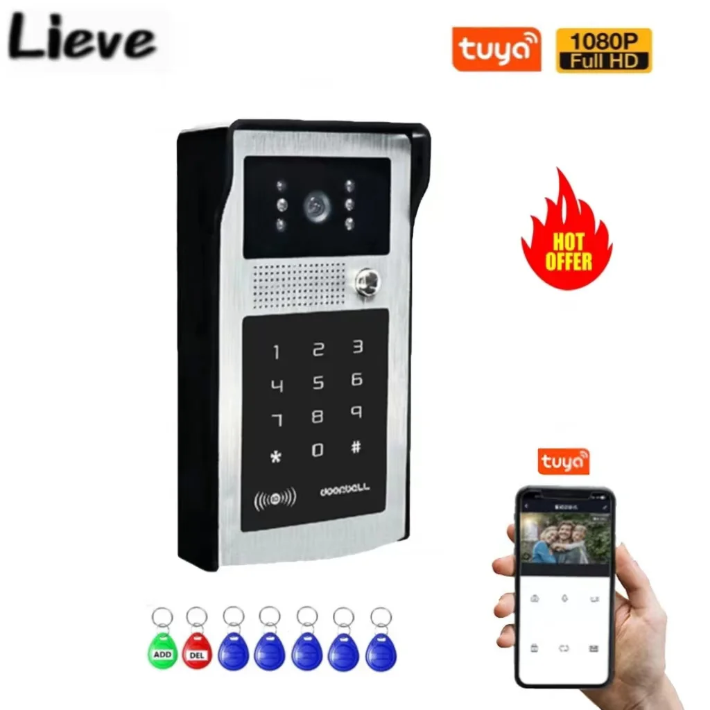 

Tuya Smart Video Doorbell Camera 1080P WiFi Video Intercom Door Bell Camera With RFID Code Keypad Access Phone APP Unlock