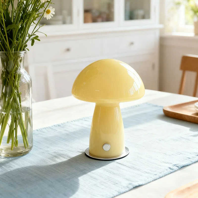 مصباح طاولة على شكل فطر متجر بدون اسم، حقيبة بجانب السرير لغرفة النوم، Haus، طراز Ins Girl Nordic، إضاءة ليلية لجو زجاجي لغرفة المعيشة