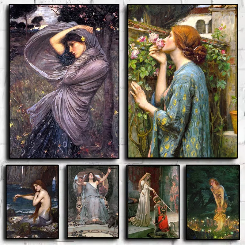 Vintage Pre-Raphaelite Woman Portrait Series Poster Print Canvas Art Pictures Home for Living Room Wall Decor Frameless Paint