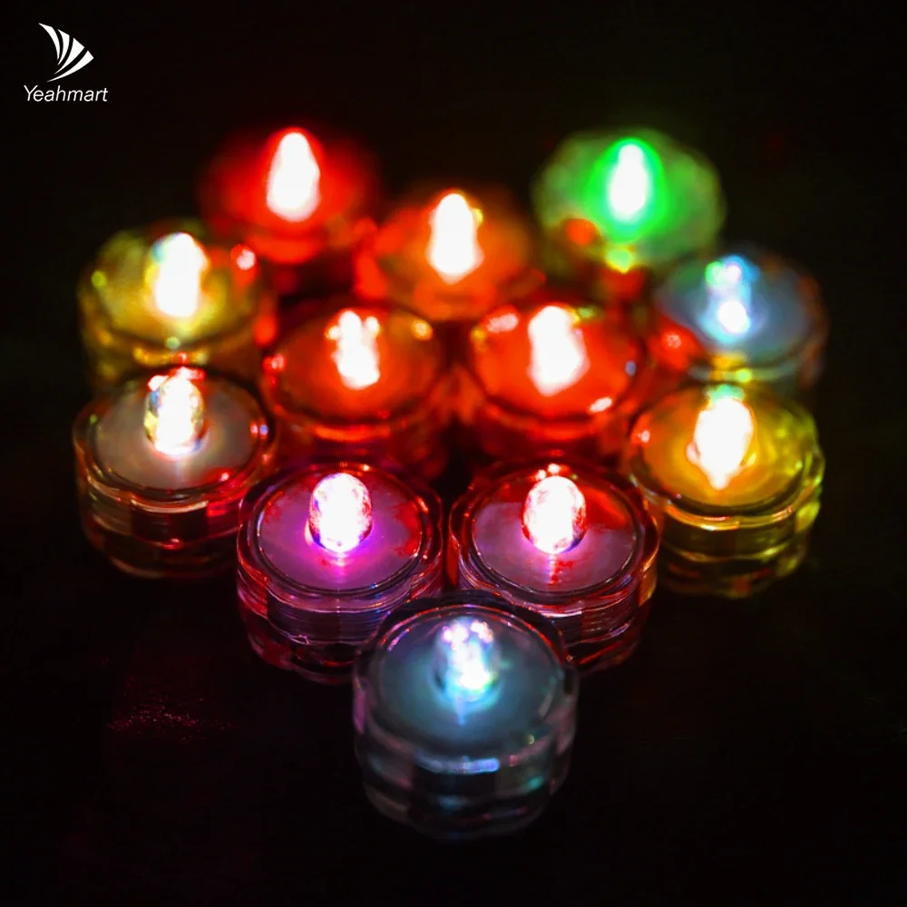 Set of 12 Waterproof LED Tea Lights Submersible Battery Operated LED Candle For Wedding Fountain Vases Tub Fish Tank Decor Light