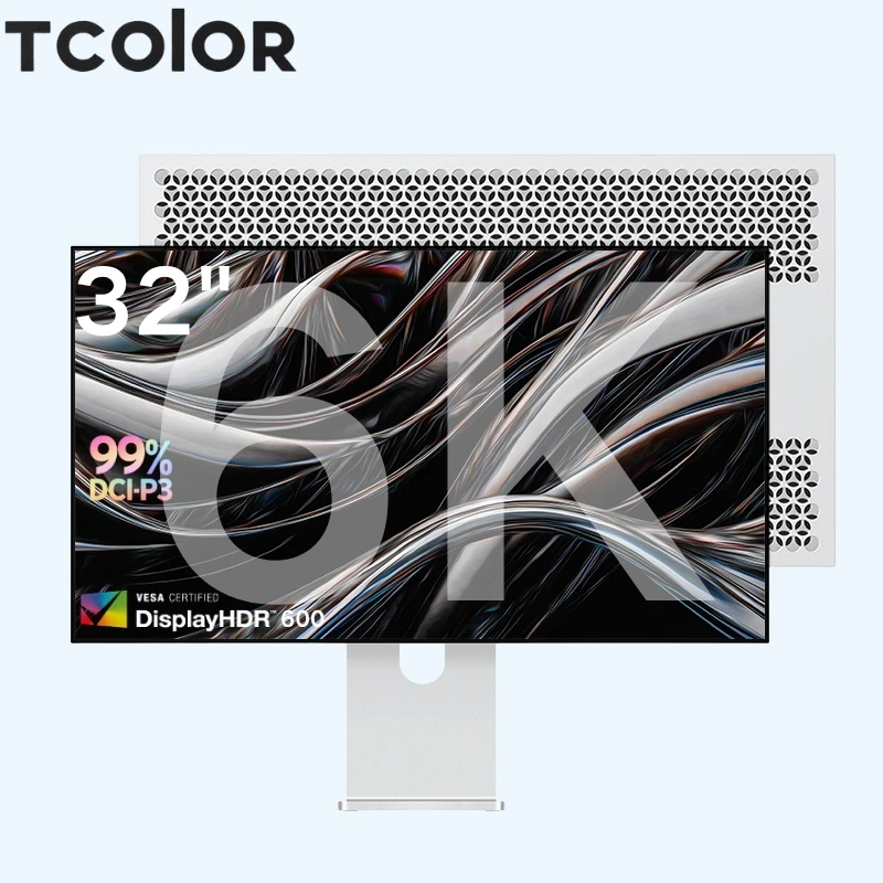 TCOLOR 32Inch 6016*3384 60Hz 6K Monitor Glossy IPS 100%sRGB 99%DCI-P3 10Bit  Aluminum Stand Swivel Tilt Height displaydesktop