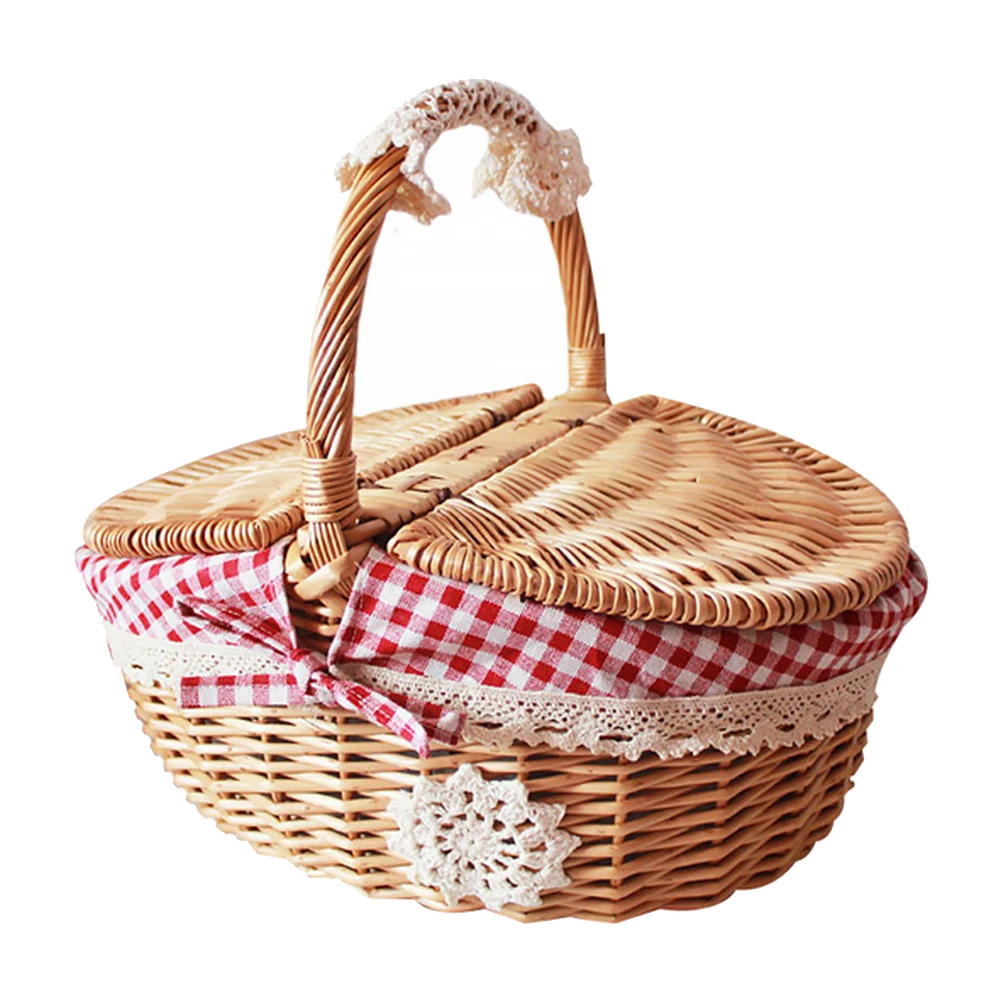 

Rattan Picnic Basket Wicker Craft Beautiful Storage Home Decorative Snack Vegetable Bread Groceries ganizing Gift