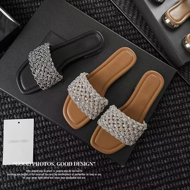 2026 new summer women sandals natural leather 22-25cm Network drill+sheepskin+pigskin cross-strap mules low heel women slippers