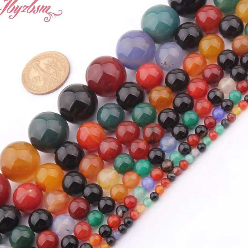 Natural Multicolor Aagtes Round Stone Beads DIY Necklace Bracelets Speacer Loose Strand 15Inch 6/8/10/12mm For Jewelry Making