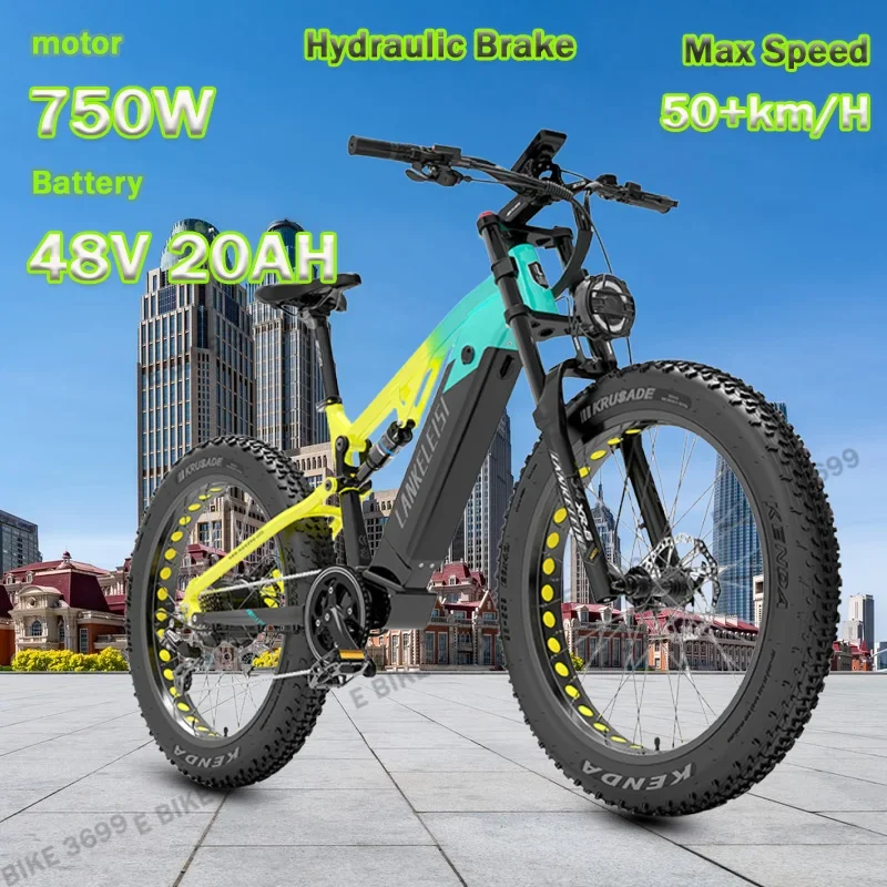 Electric Bike LANKELEISI RV800PLUS 750W 48V 20AH Mountain Bafang Powerful Motor E-bike Lithium battery Fat Tire Electric Bicycle