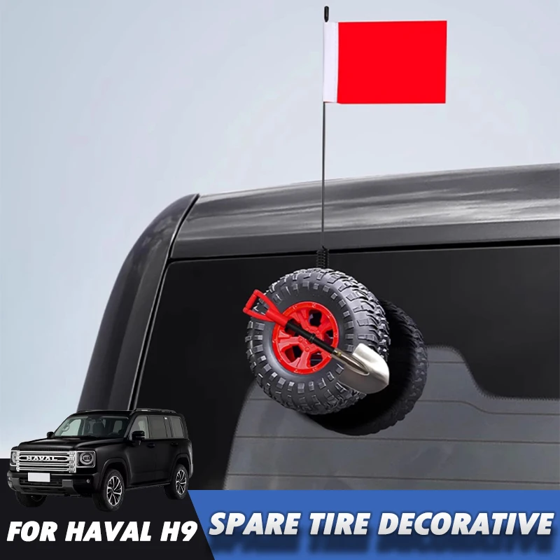 Spare Tire Decorative for Great Wall GWM Haval H9 2th 2024-2025 Tire Shovel Small Red Flag Exterior Modification Accessory