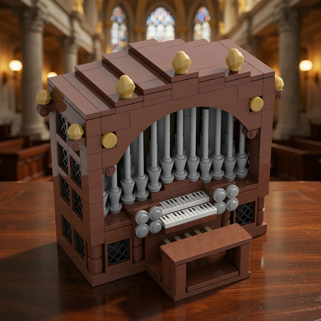 Image of MOC Klassische Kirchenorgel Bausteine Musikinstrument-Modell DIY Kleinteilige Desktop-Dekoration Hobby-Geschenk Deko