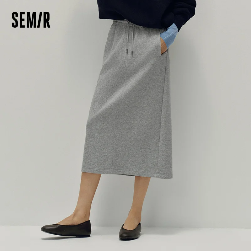 Semir Women Skirt Knit Long Straight Elastic Waist Sport Style Retro Casual Bottoms Autumn Midi Skirt Daily Wear 2026