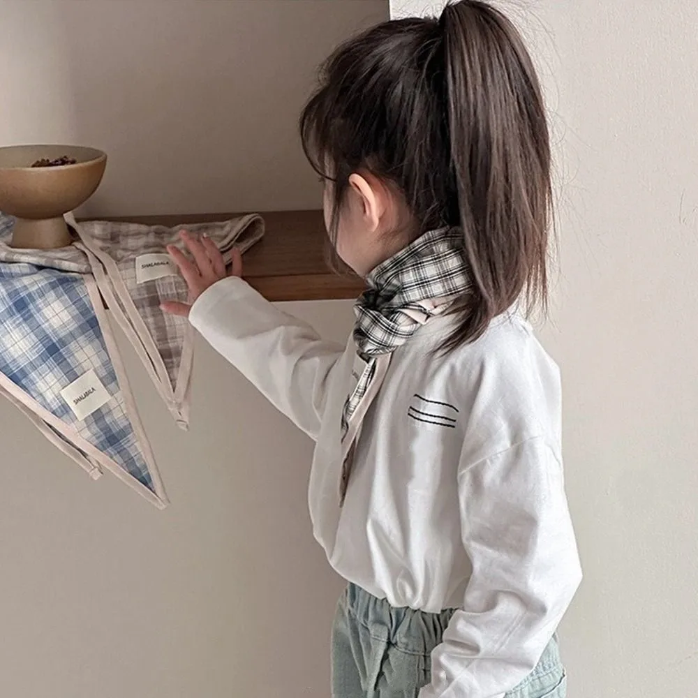 Retro Korean Children's Scarf Striped Sweet Triangle Bandana Boys Girls Plaid Waist Scarf Neckerchief