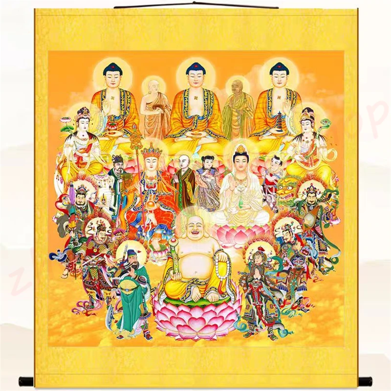 

Full hall Buddha and Bodhisattva statues, home decoration, scroll hanging paintings, feng shui, auspiciousness